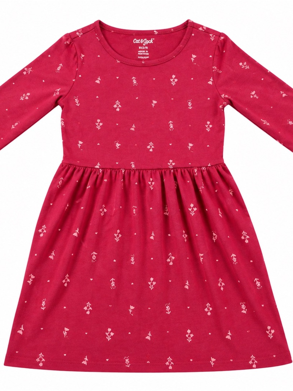 Cat & Jack Girls L 10/12 Burgundy Floral Long Sleeve Fit & Flare Dress